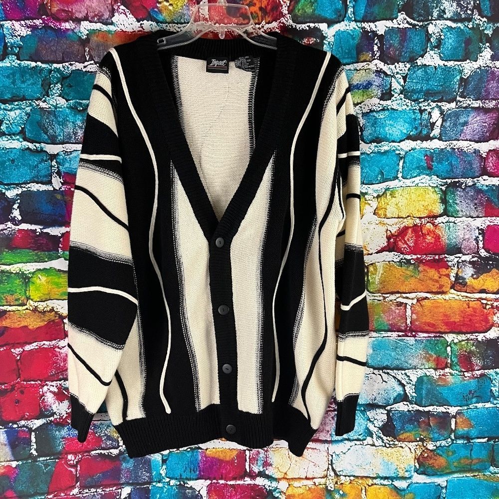 Vintage Impact Textured Oversize Grandpa Cardigan Sweater 80s 90s Large